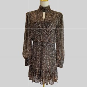 Aqua NWOT gold flecks metallic thread long sleeves dress L